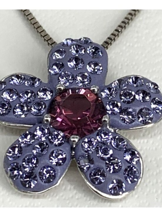 Unbranded Jewelry - Flower Necklace White Gold 925 Sterling Silver Light Purple Deep Purple Crystals